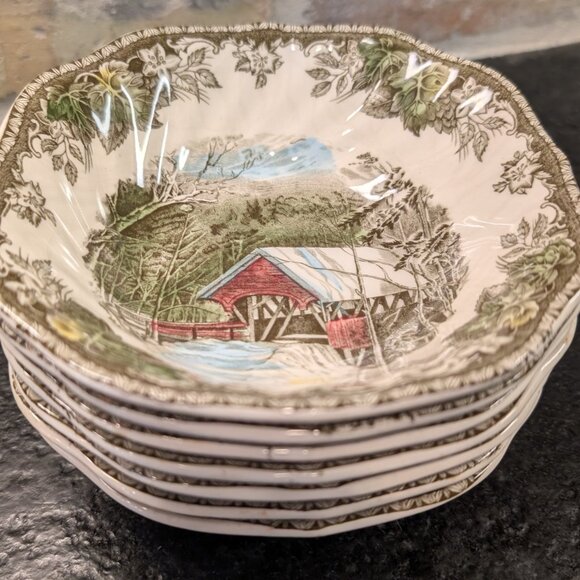 (7) Johnson Brothers Friendly Village Square Cereal Bowl 6 1/8 in COVERED BRIDGE - Picture 2 of 4